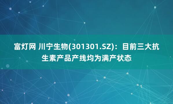 富灯网 川宁生物(301301.SZ)：目前三大抗生素产品产线均为满产状态